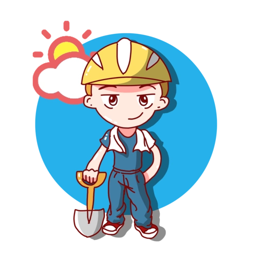 手绘卡通夏日阳光下的工人