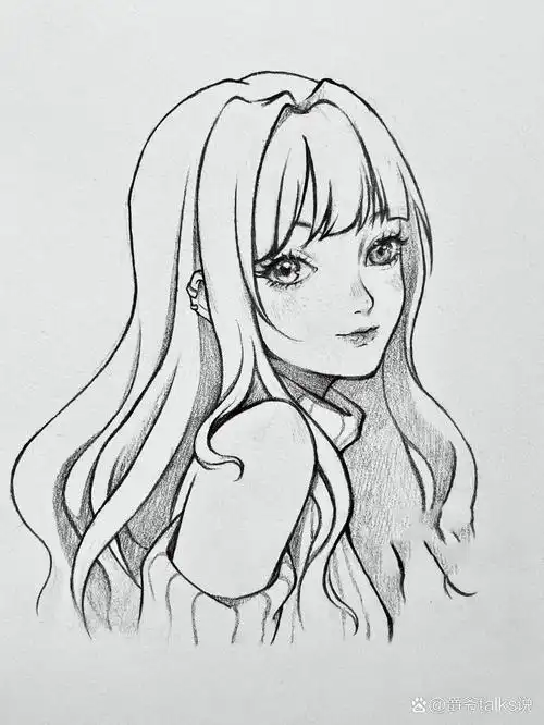 女孩临摹步骤图 精致少女漫画手绘线稿 96动漫绘画线稿步骤基础图 1