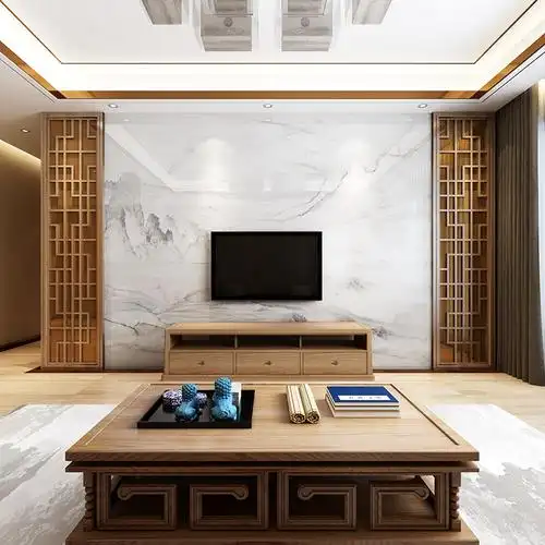 象邦电视背景墙瓷砖客厅新中式微晶石影视墙装饰简约造型不尽江雪