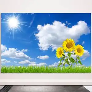 向日葵太阳花海报蓝天白云简约唯美自然风景画儿童房间墙贴装饰画