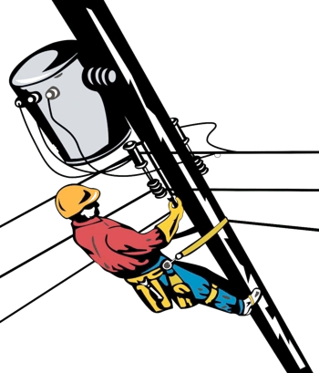 卡通在电线杆上的带安全帽工人