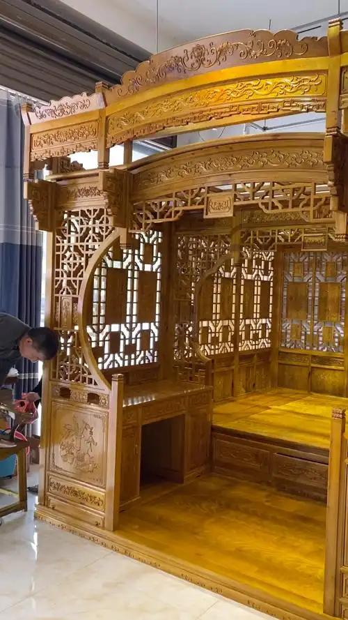 古典红木家具#金丝楠木千工拔步床,古代的嫁妆之一!